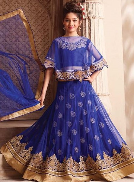 Lehenga Choli w Golden Embroidery in Royal Blue for Girls 30115 Buy Girls 10 To 13 Year Lehenga Choli Online